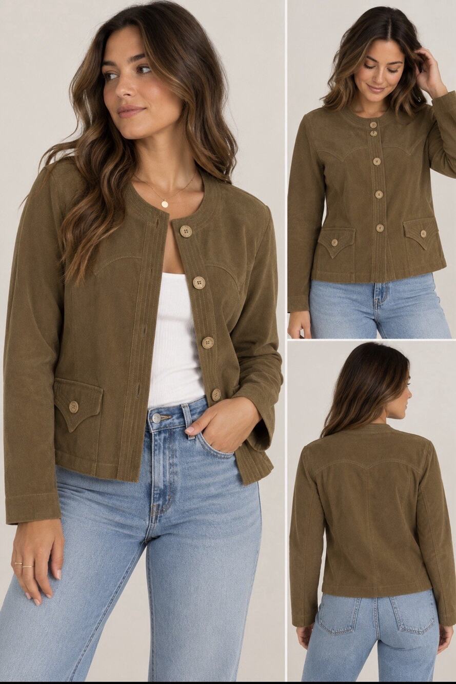VTG Talk Of The Walk Atlantic City Suede Tan Jacket Western Cowgirl Ranch Sz L